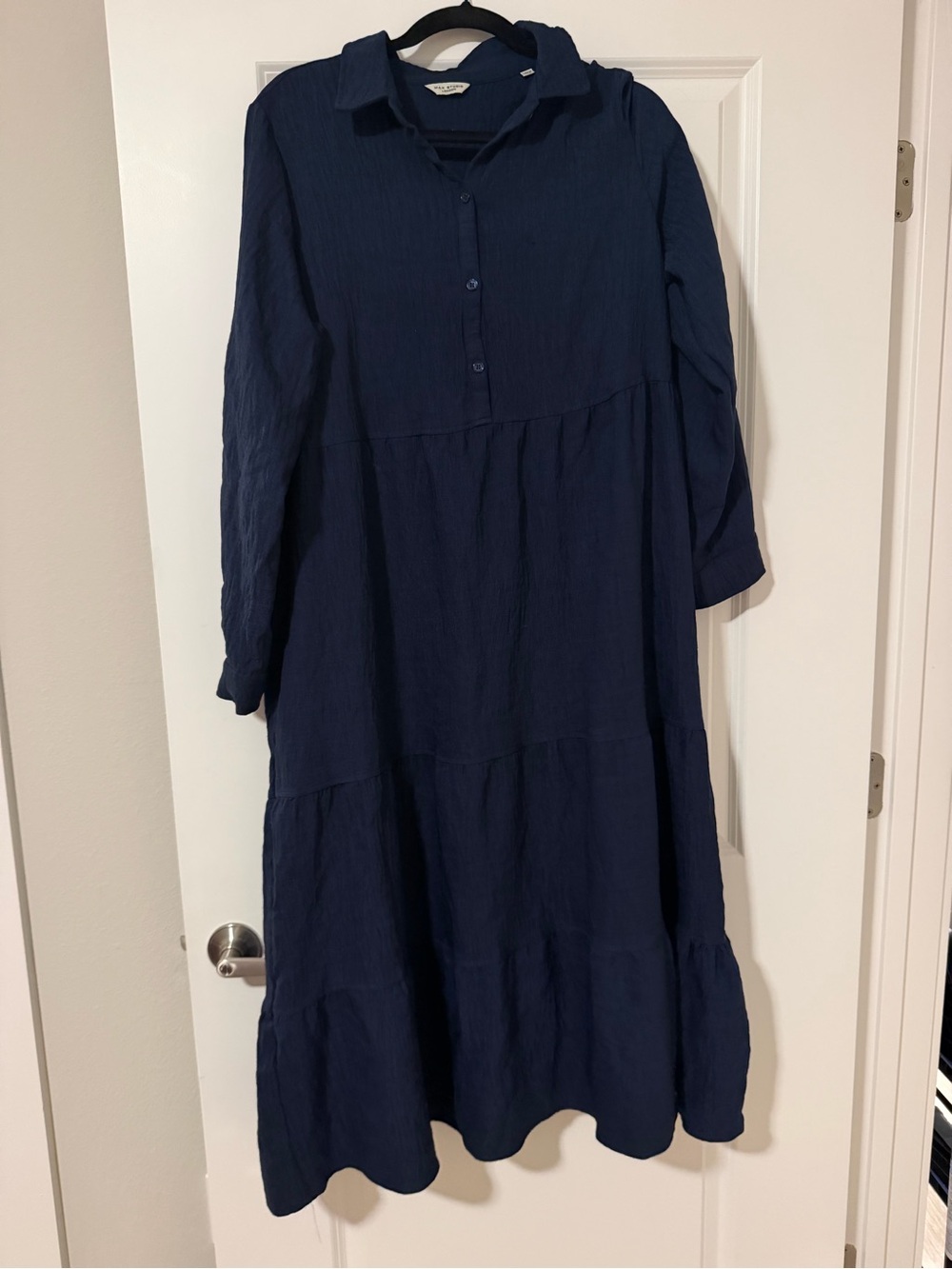 Women's Navy Tiered Button-Front Midi Dress